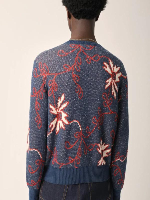 �TOILE 2025 Gideon Glick Navy Blue Floral Print Sweater