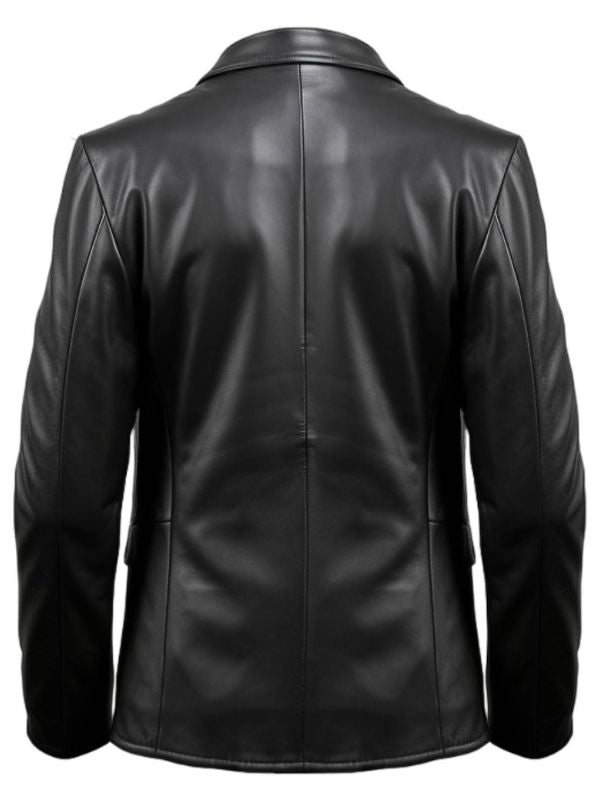 Two Button Men Black Leather Blazer - Leather Blazer for Men