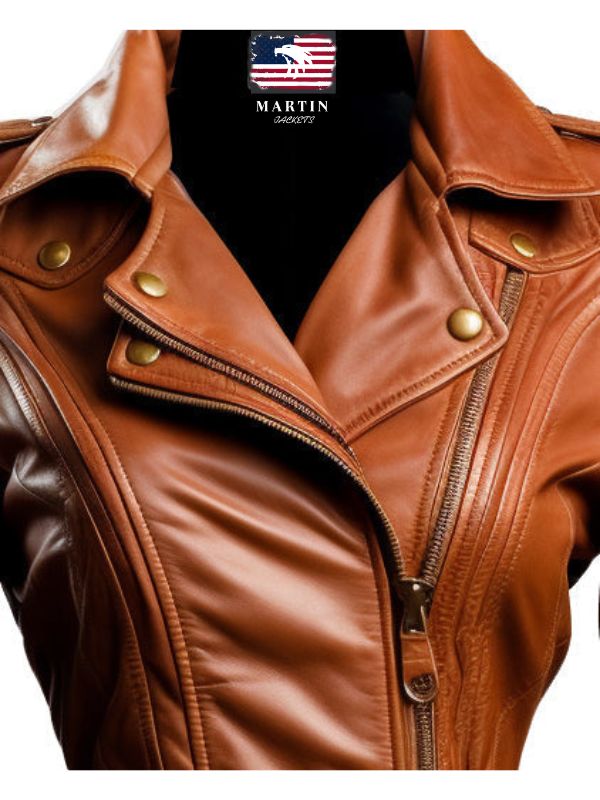 Women Assymetrical Brown Leather Jacket
