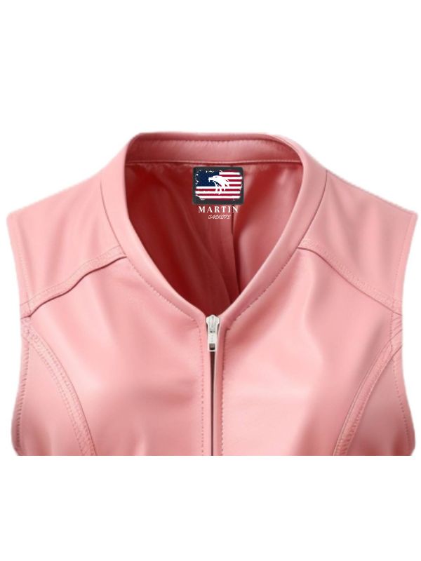 Women Baby Pink Leather Vest