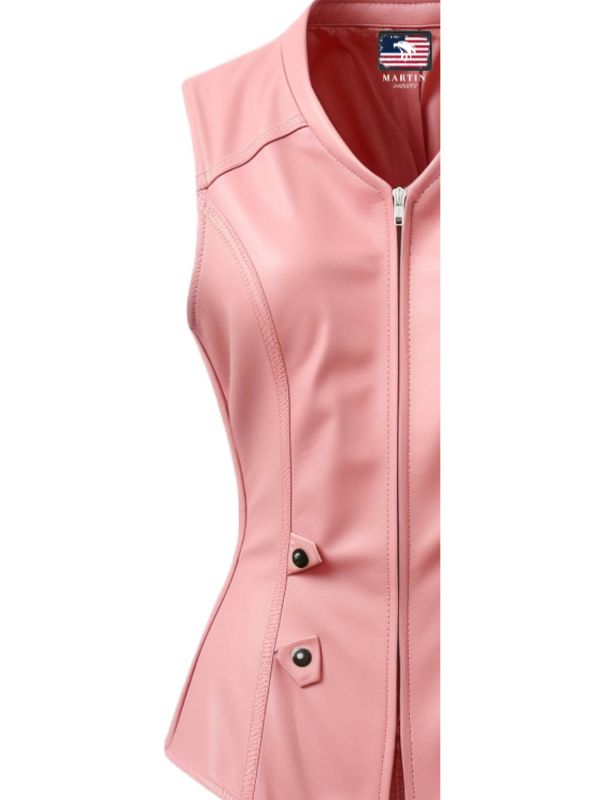 Women Baby Pink Leather Vest