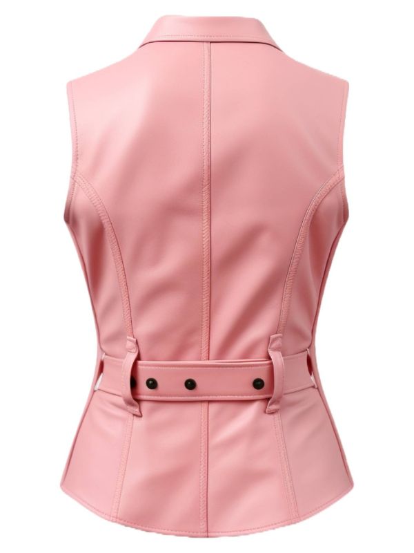 Women Baby Pink Leather Vest