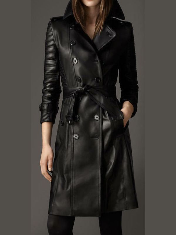 Women Black Military Stylish Leather Coat