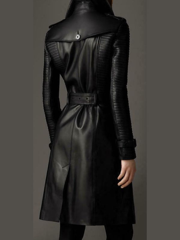 Women Black Military Stylish Leather Coat
