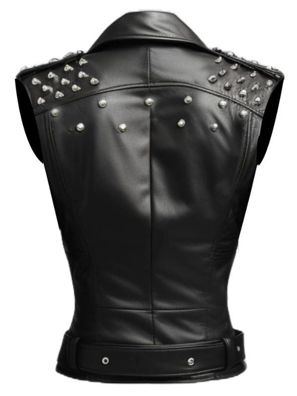 Women Black Stylish Biker Style Leather Vest
