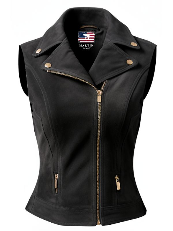 Women Black Suede Leather Vest