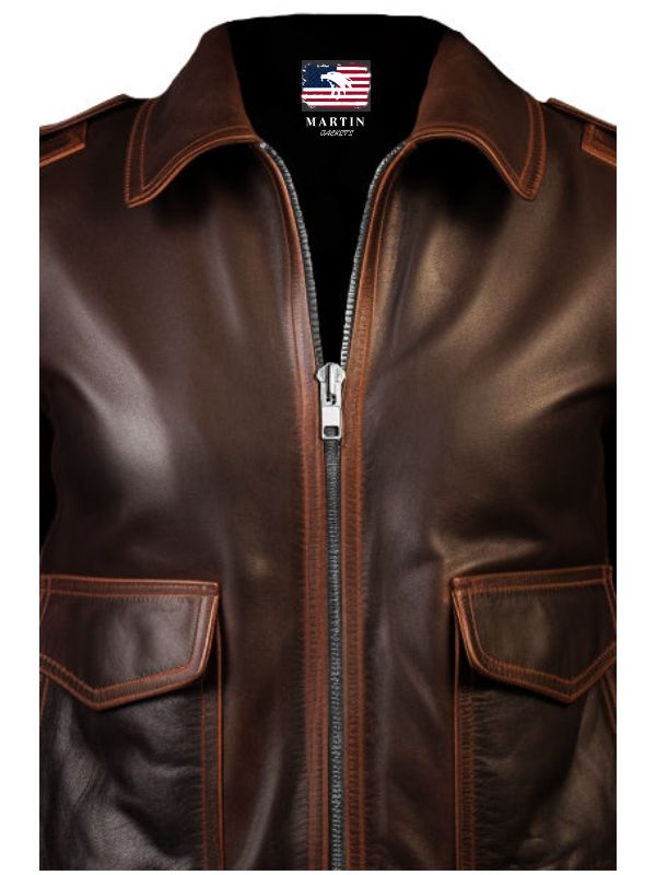 Women Bomber Leather Jacket- Brown Leather Jacket for Women