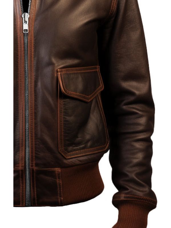 Women Bomber Leather Jacket- Brown Leather Jacket for Women