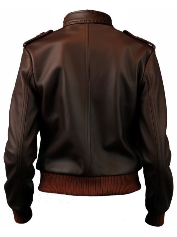 Women Bomber Leather Jacket- Brown Leather Jacket for Women