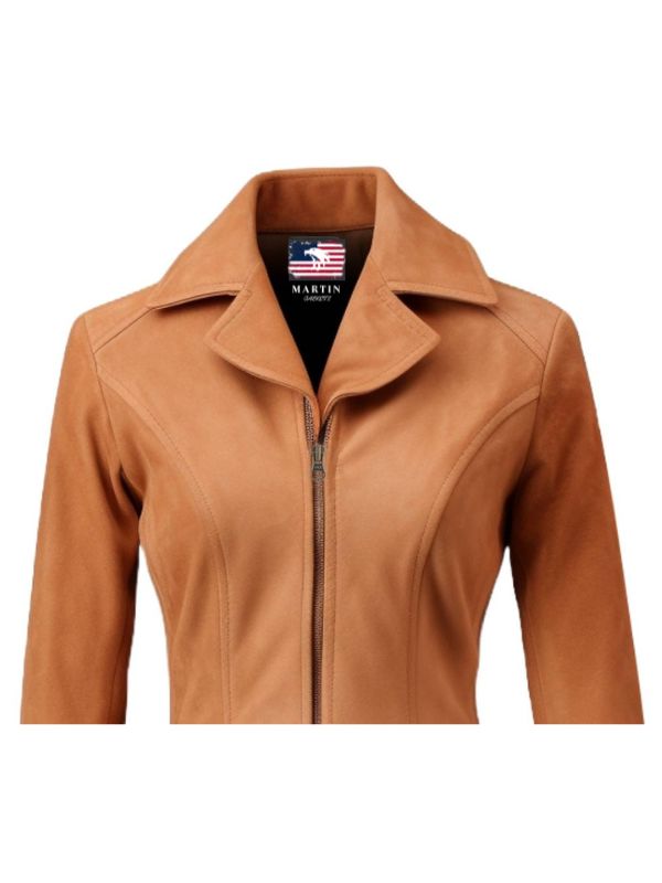 Women Camel Brown Suede Leather Jacket