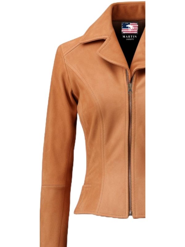 Women Camel Brown Suede Leather Jacket