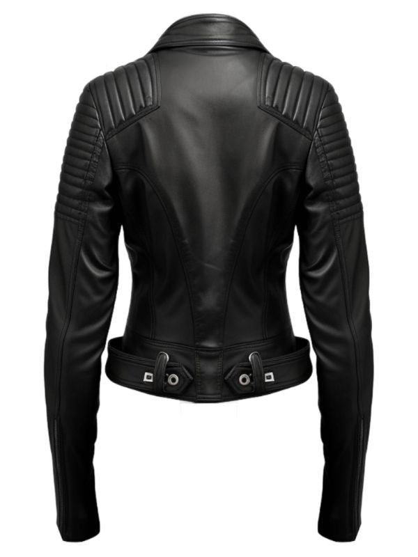 Women Lauren Black Biker Leather Jacket