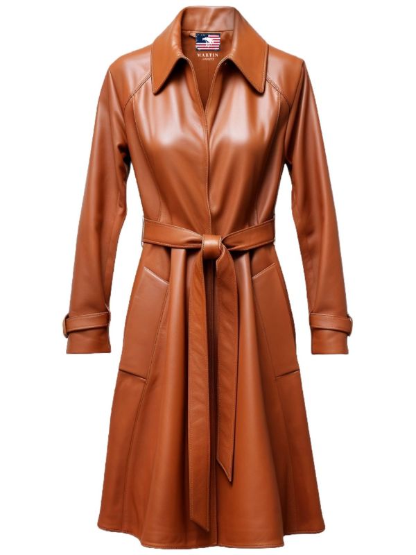 Women Leather Coat - Tan Brown Long Leather Coat