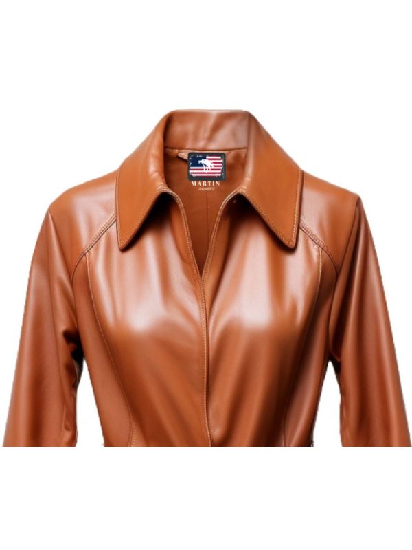 Women Leather Coat - Tan Brown Long Leather Coat
