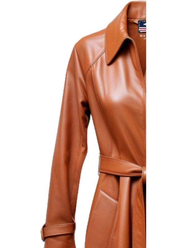 Women Leather Coat - Tan Brown Long Leather Coat