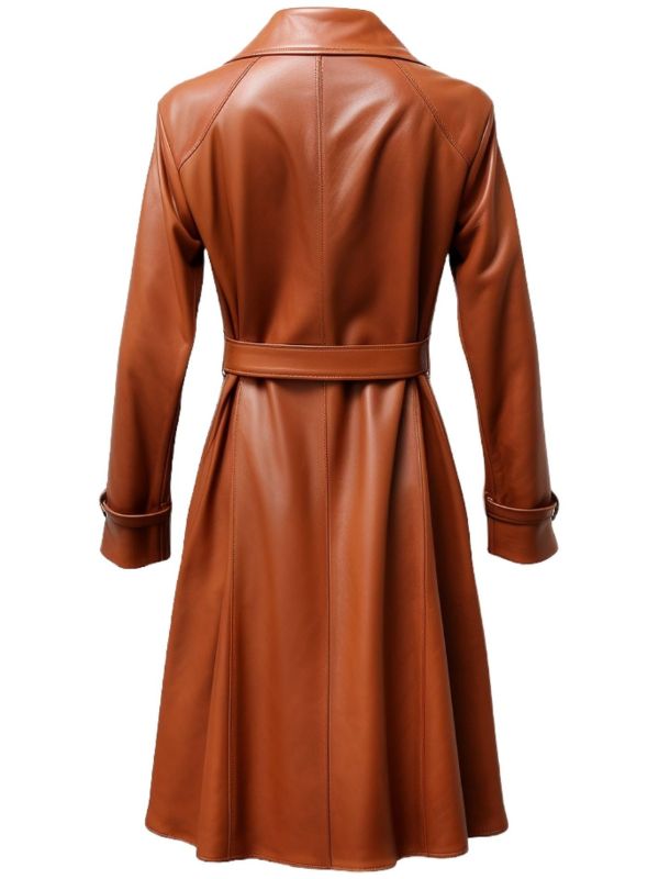 Women Leather Coat - Tan Brown Long Leather Coat