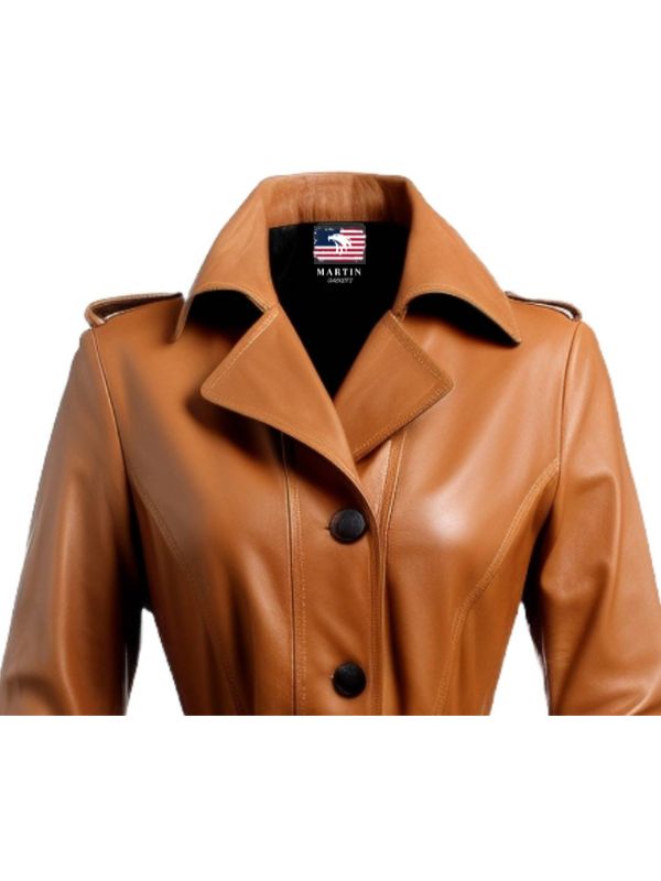 Women Leather Coat - Tan Leather Coat for Women