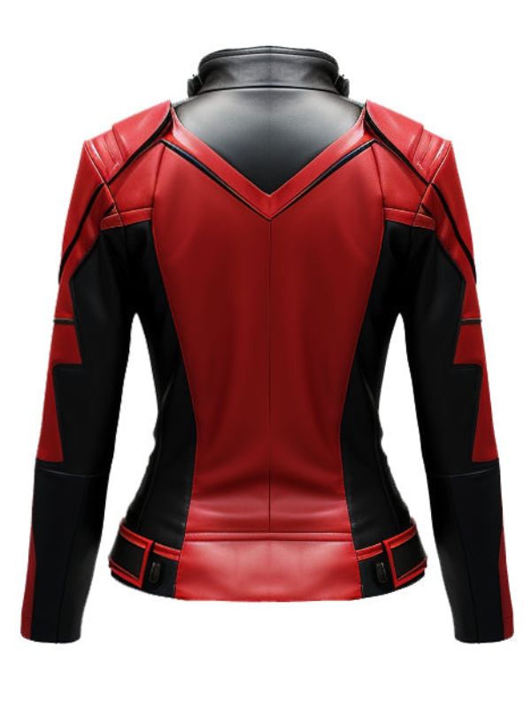 Women Leather Jacket - Red and Black Faux Leather Jacket