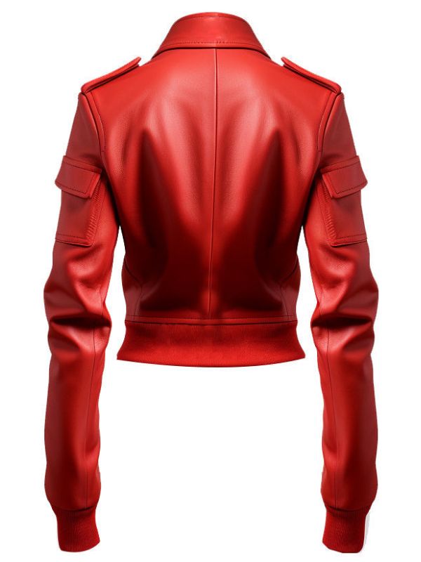 Women Leather Jacket Red Bomber