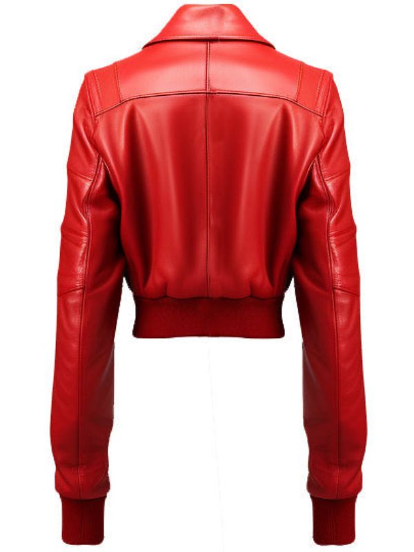 Women Red Leather Jacket Bomber Style