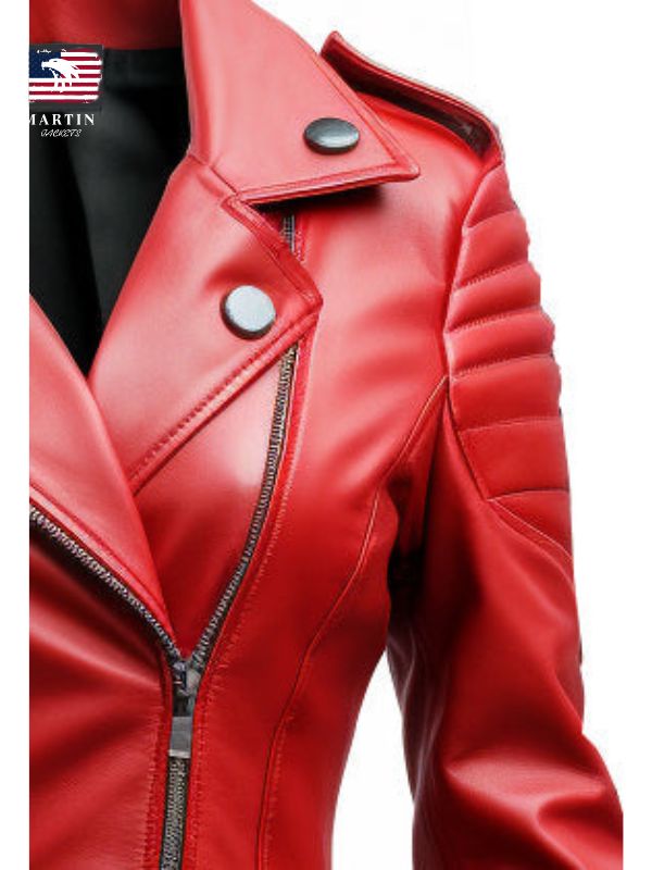 Women Slimfit Red Leather Jacket