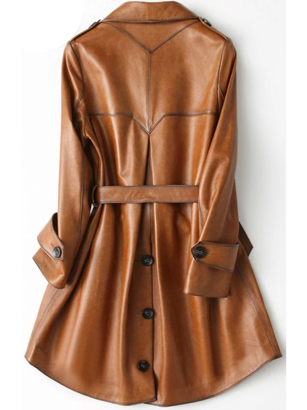 Women Stylish Italian Brown Leather Winter Coat