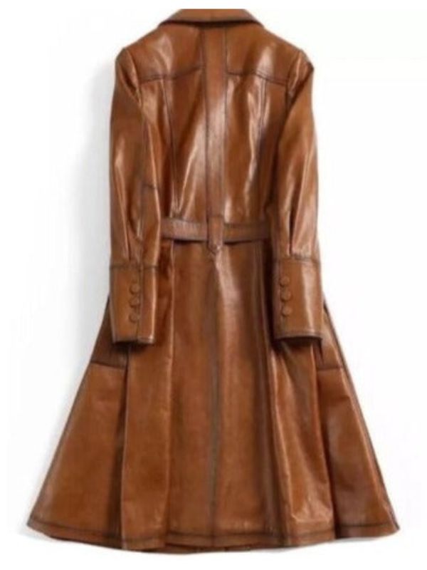 Women Stylish Italian Brown Waxed Leather Coat