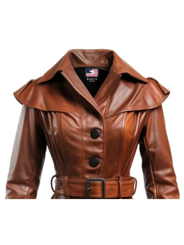 Women Vintage Brown Distressed Leather Coat - Classic Brown Leather Coat