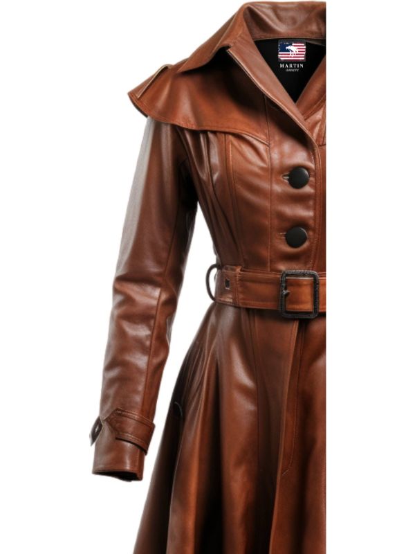 Women Vintage Brown Distressed Leather Coat - Classic Brown Leather Coat
