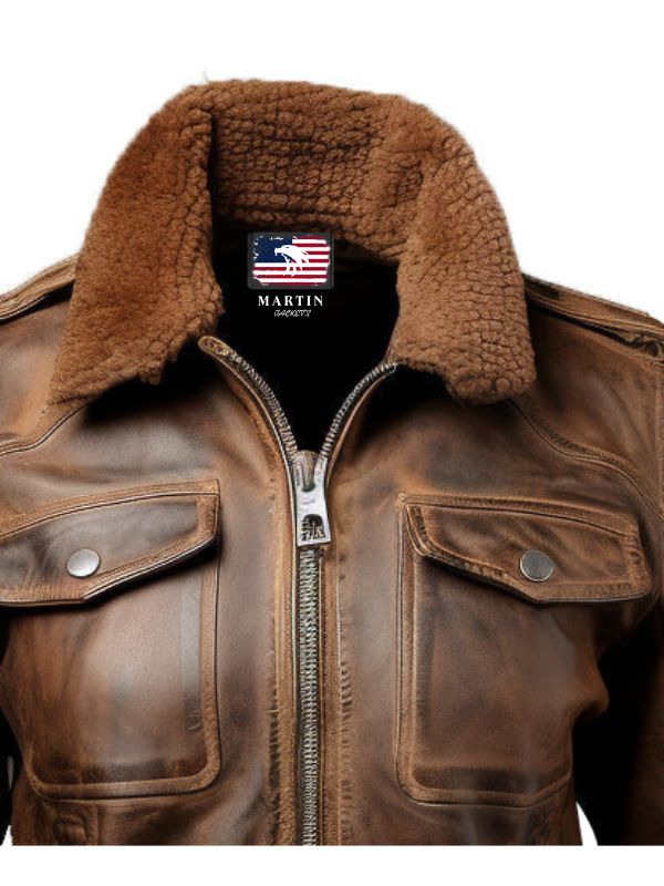 Women Vintage Leather Jacket - Distressed Brown Bomber Jacket