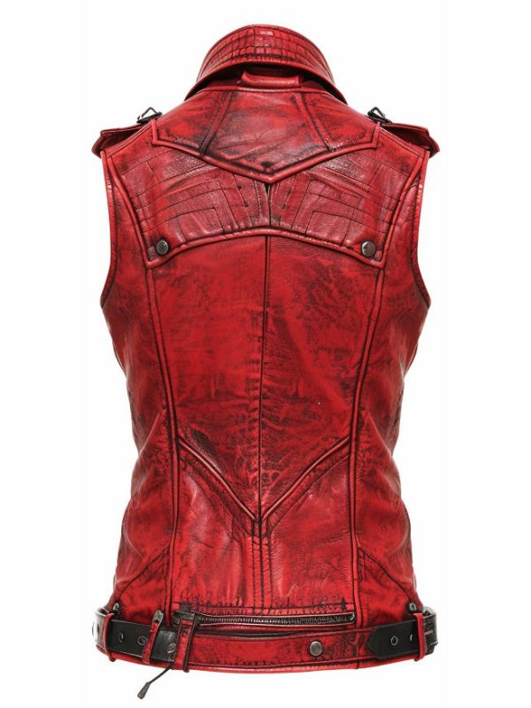 Aimee Red Leather Distressed Vest