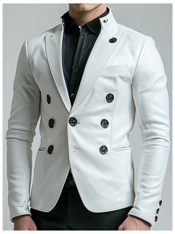 Albie White Leather Blazer - Leather Blazer for Men White