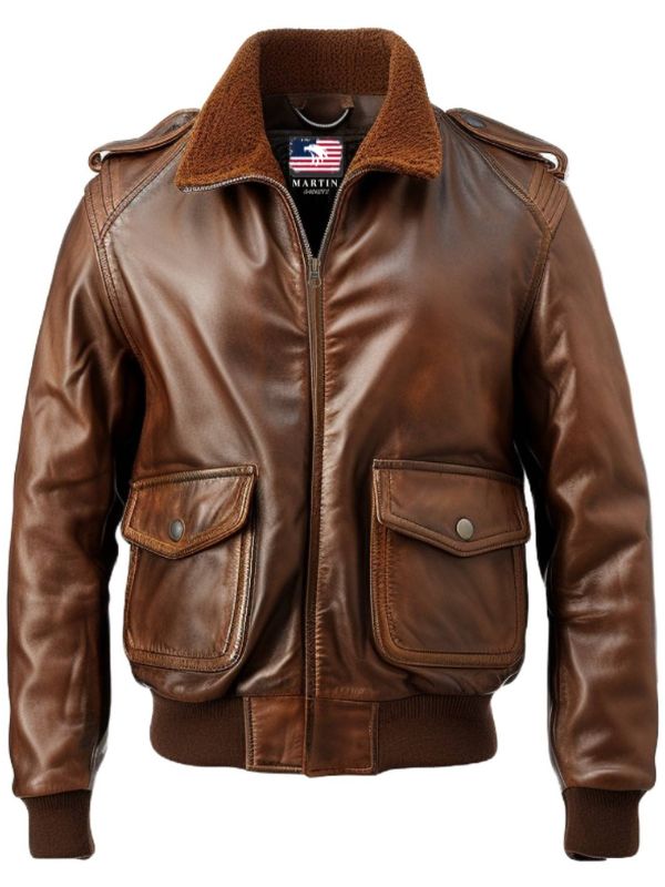 Brown Aviator Men Leather Bomber Distressed Jacket