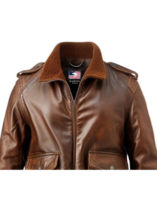Brown Aviator Men Leather Bomber Distressed Jacket
