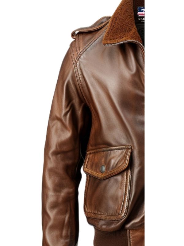 Brown Aviator Men Leather Bomber Distressed Jacket