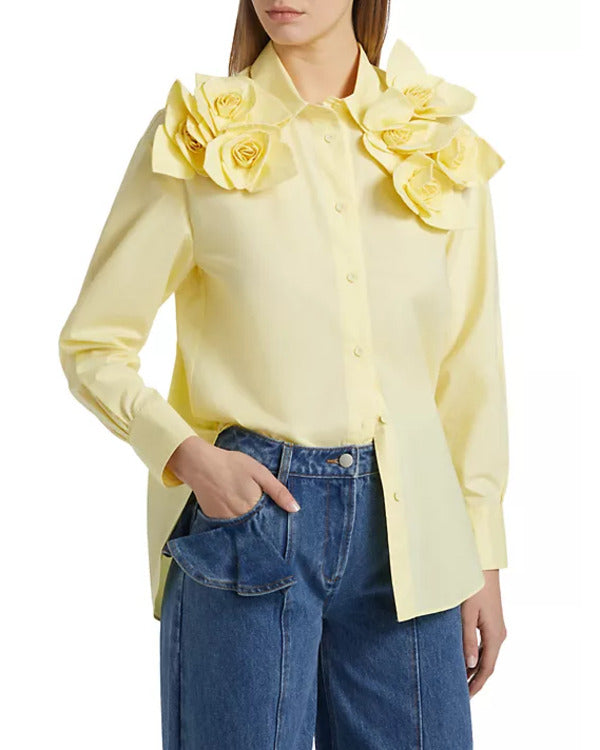 The View 2025 Sunny Hostin Yellow Rose Applique Shirt