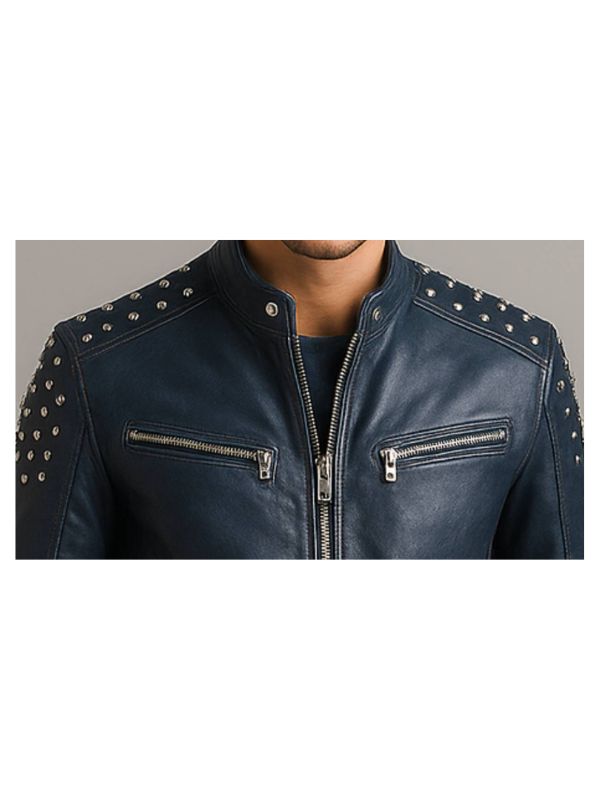 Hugo Blue Leather Jacket - Men Leather Jacket Blue