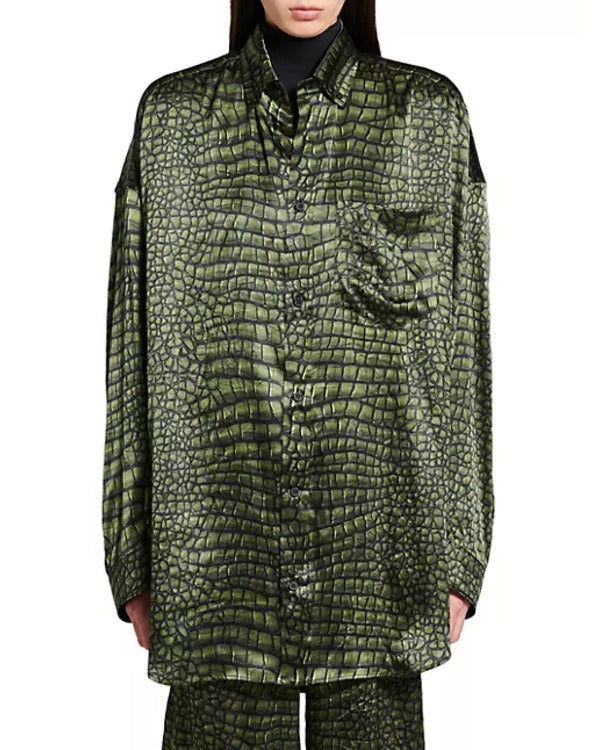 The Project 2025 Michelle Yeoh Green Croc Print Shirt
