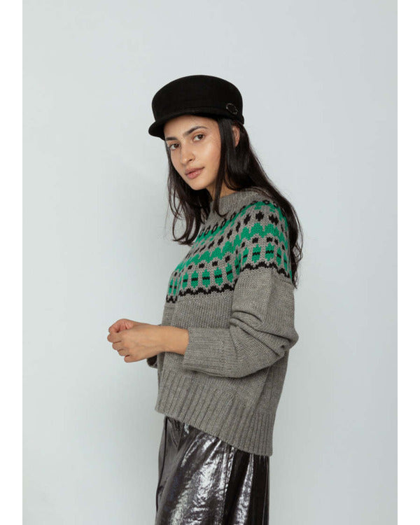 The Four Seasons 2025 Tina Fey Grey & Green Fair Isle Sweater