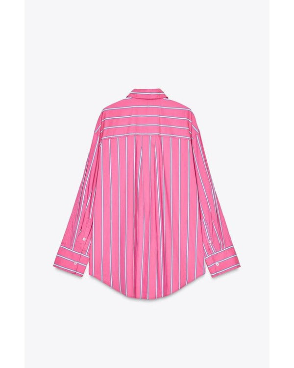 The Social 2025 Jess Allen Pink Oversized Striped Shirt