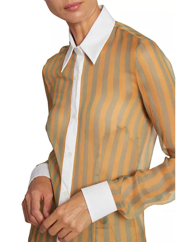 Poppas House 2025 Essence Atkins Striped Silk Collared Blouse