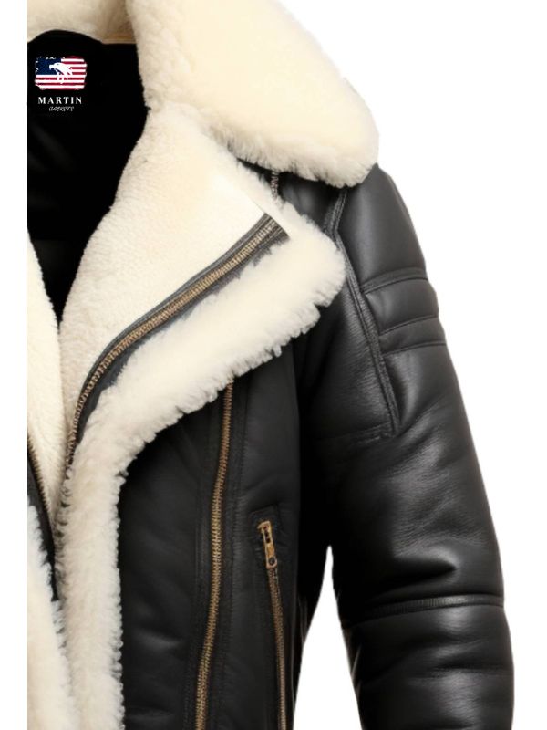 Men Aviator B3 Bomber Black Leather Jacket
