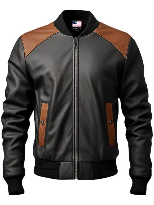 Men Black Bomber Leather Jacket - Leather Bomber Jacket