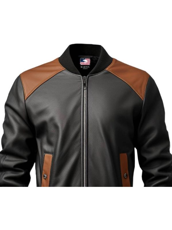 Men Black Bomber Leather Jacket - Leather Bomber Jacket