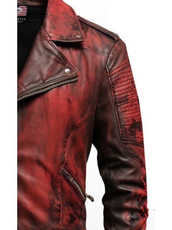 Men Bloody Red Leather Jacket for Halloween