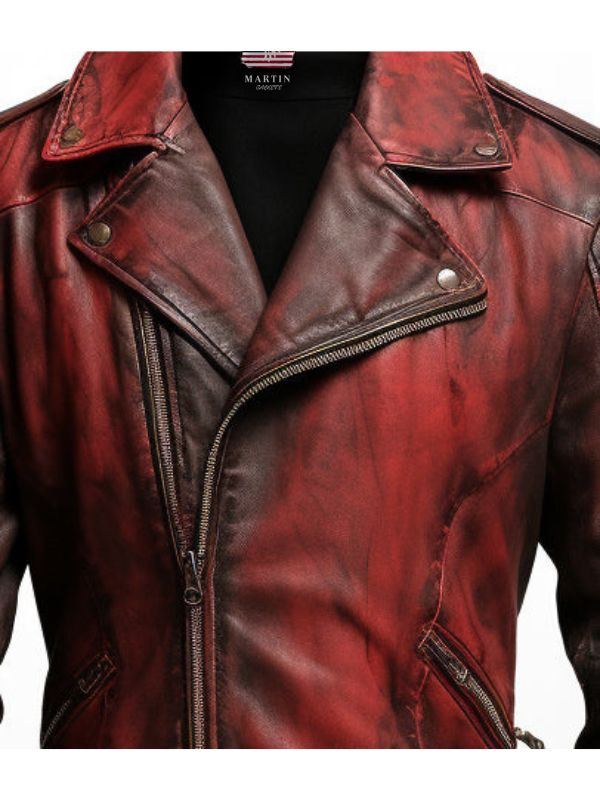 Men Bloody Red Leather Jacket for Halloween
