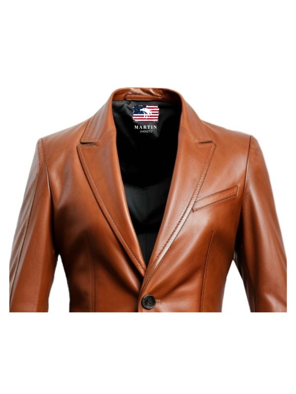Men Brown Leather Blazer - Leather Blazer for Men