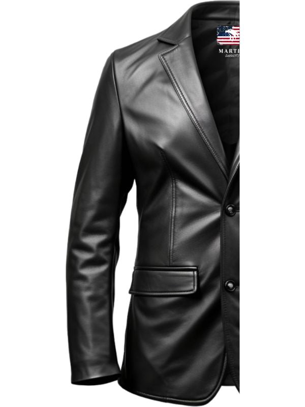 Men Leather Coat Button Style