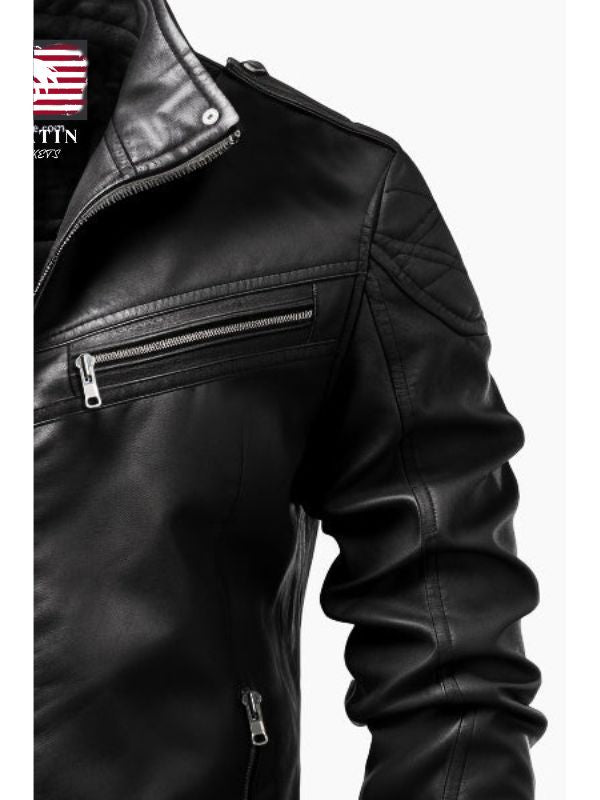 Men Oliver Black Moto Biker Leather Jacket