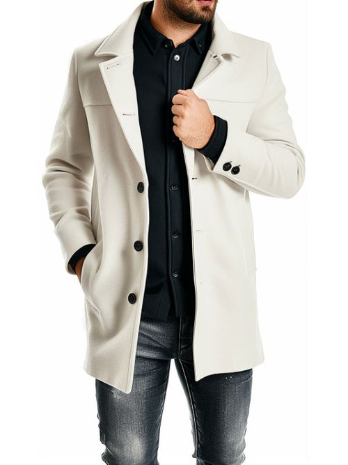 Men White Wool Coat